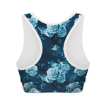 Blue Rose Floral Flower Pattern Print Women's Sports Bra