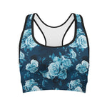 Blue Rose Floral Flower Pattern Print Women's Sports Bra