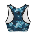 Blue Rose Floral Flower Pattern Print Women's Sports Bra