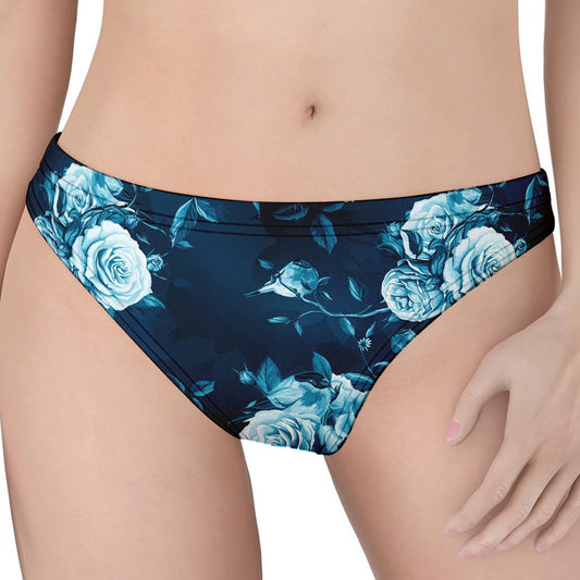 Blue Rose Floral Flower Pattern Print Women's Thong