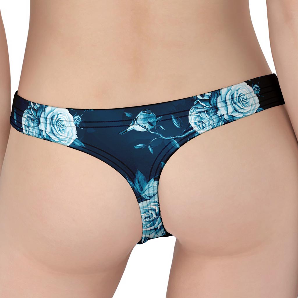 Blue Rose Floral Flower Pattern Print Women's Thong
