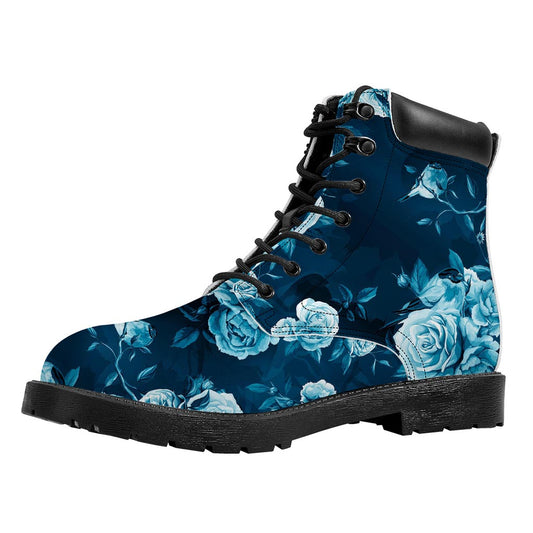 Blue Rose Floral Flower Pattern Print Work Boots