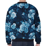 Blue Rose Floral Flower Pattern Print Zip Sleeve Bomber Jacket