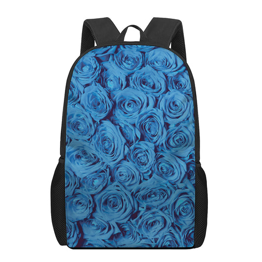 Blue Rose Print 17 Inch Backpack