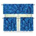 Blue Rose Print 3 Piece Kitchen Curtains