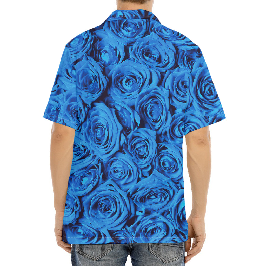 Blue Rose Print Aloha Shirt