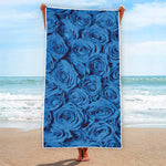 Blue Rose Print Beach Towel
