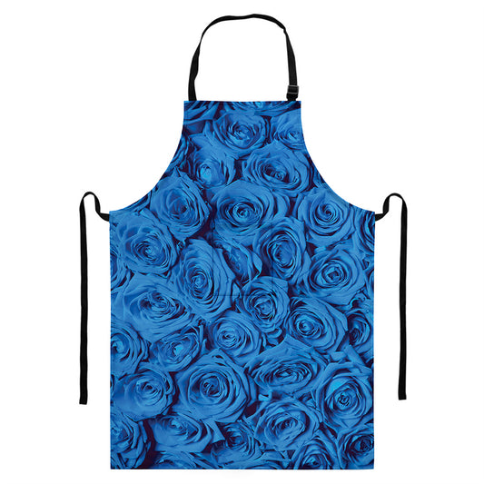 Blue Rose Print Bib Apron With Pocket