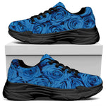 Blue Rose Print Black Chunky Shoes