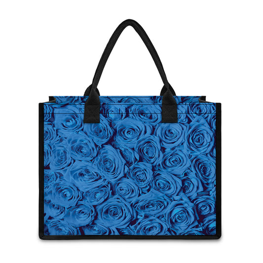 Blue Rose Print Canvas Tote Bag
