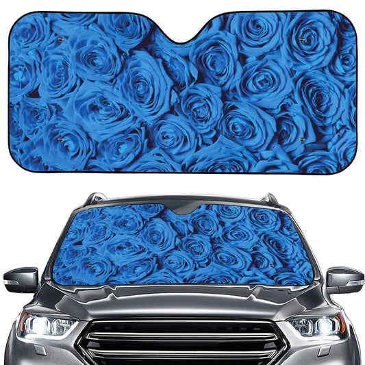 Blue Rose Print Car Windshield Sun Shade