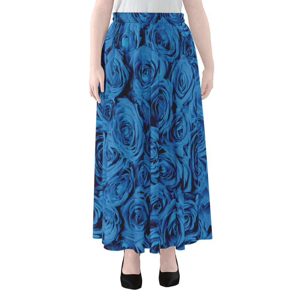 Blue Rose Print Chiffon Maxi Skirt