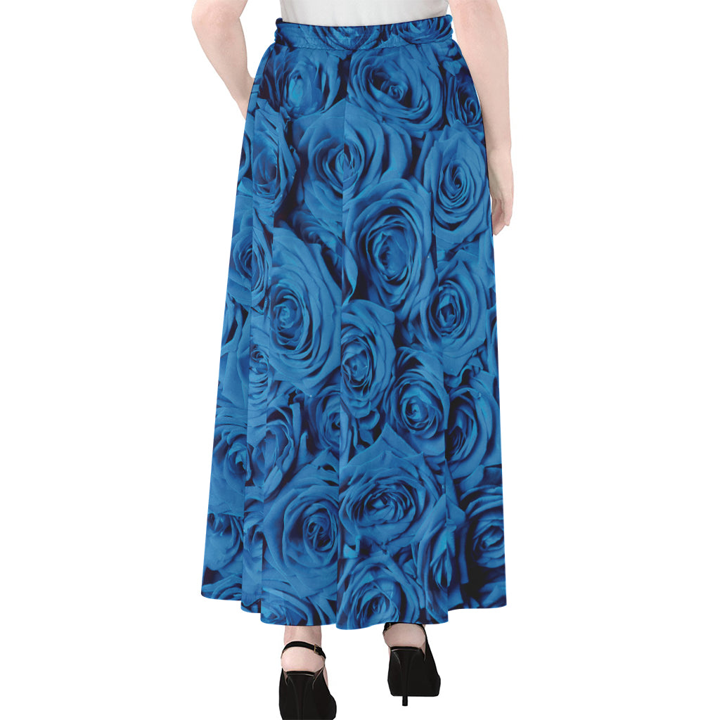 Blue Rose Print Chiffon Maxi Skirt