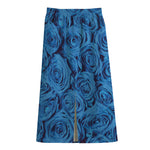 Blue Rose Print Cotton Front Slit Maxi Skirt