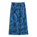 Blue Rose Print Cotton Front Slit Maxi Skirt