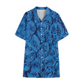 Blue Rose Print Cotton Hawaiian Shirt