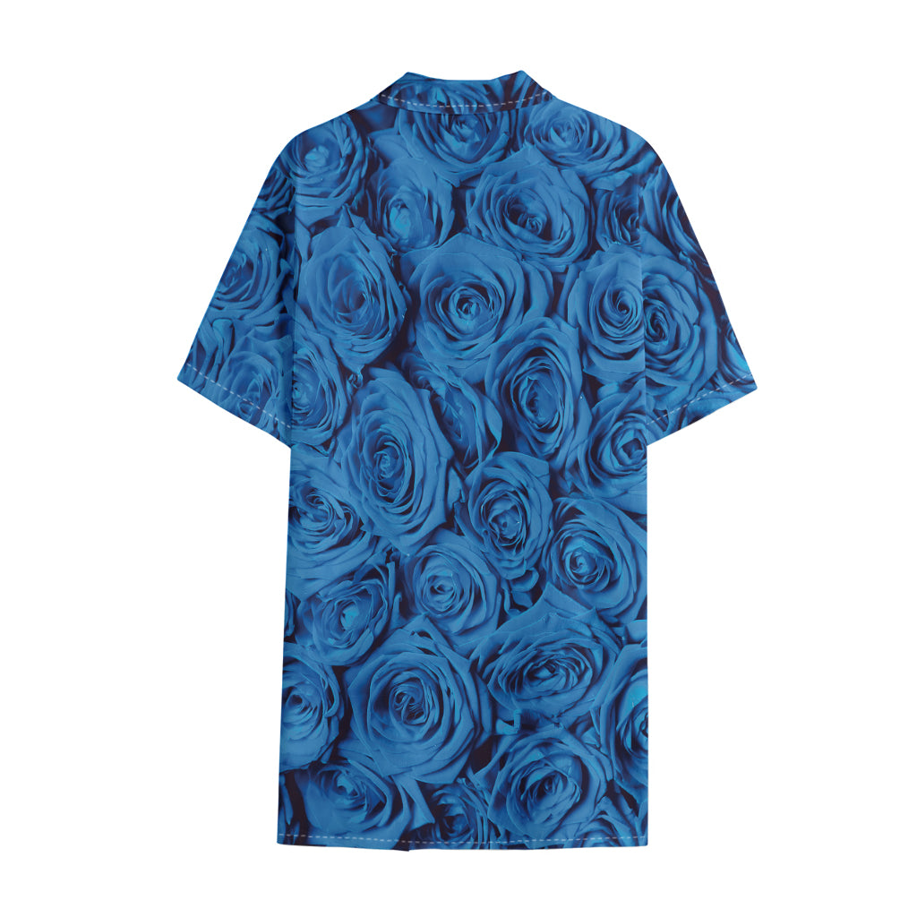 Blue Rose Print Cotton Hawaiian Shirt