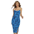 Blue Rose Print Cross Back Cami Dress