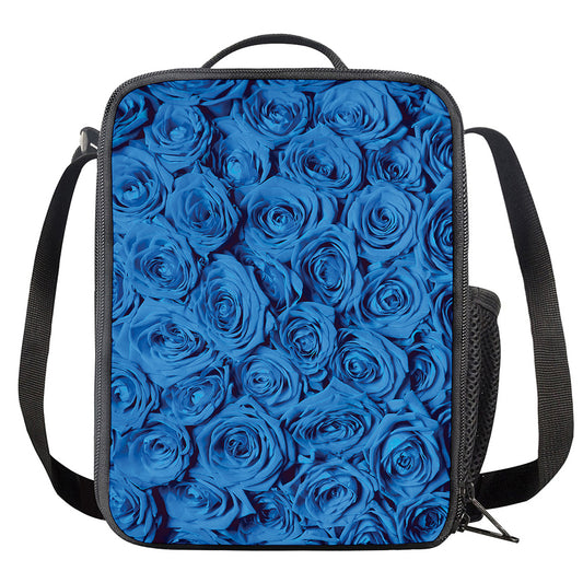 Blue Rose Print Crossbody Lunch Bag