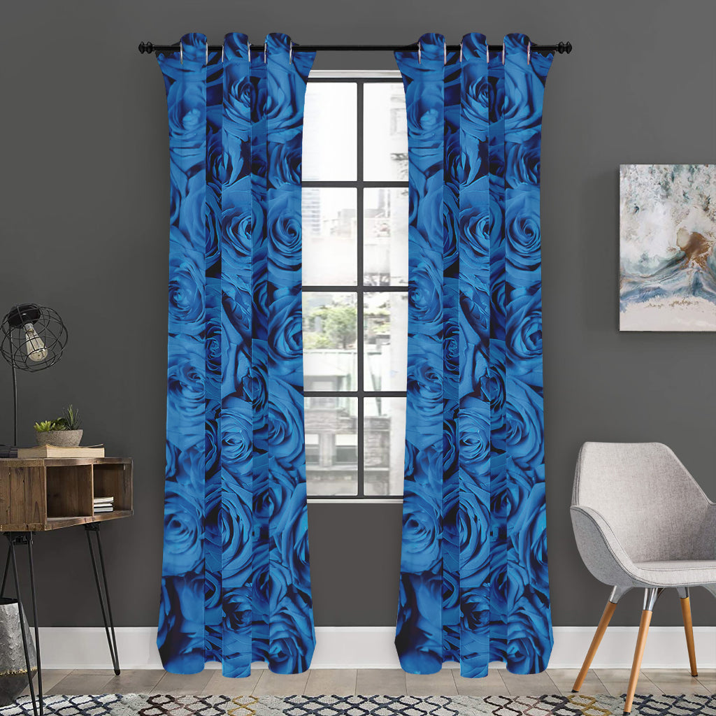 Blue Rose Print Curtain