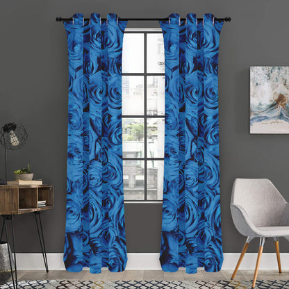 Blue Rose Print Curtain