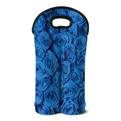 Blue Rose Print Double Neoprene Wine Tote