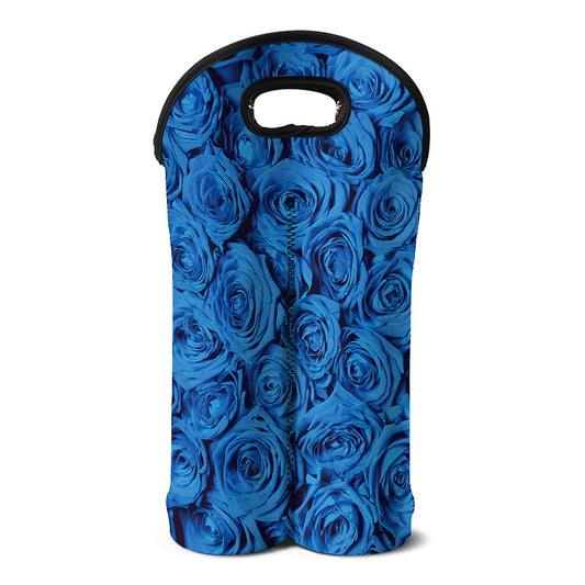 Blue Rose Print Double Neoprene Wine Tote