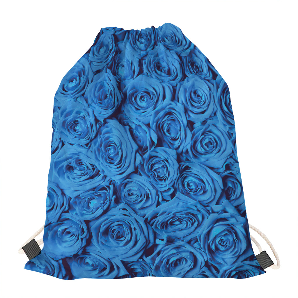 Blue Rose Print Drawstring Bag