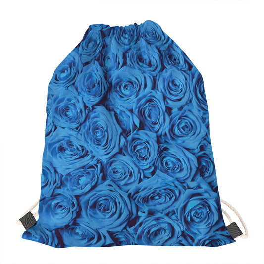 Blue Rose Print Drawstring Bag