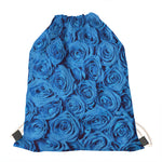 Blue Rose Print Drawstring Bag