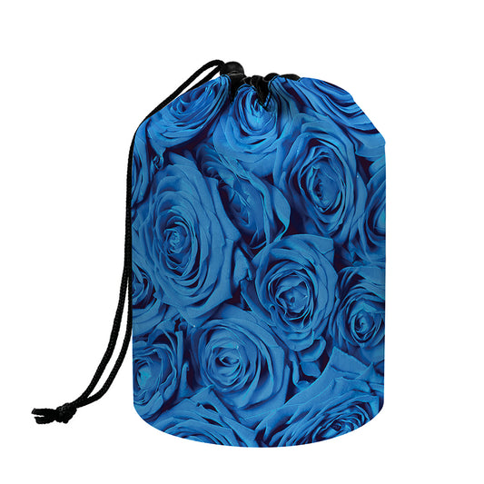 Blue Rose Print Drawstring Makeup Bag