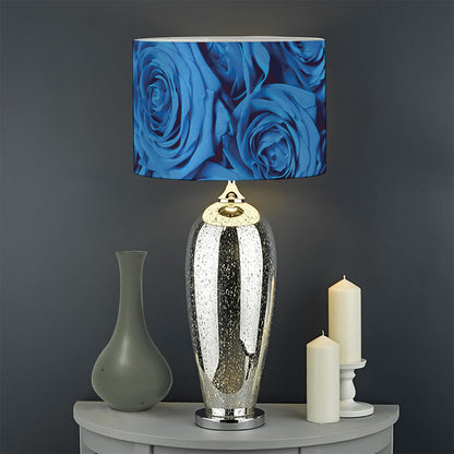 Blue Rose Print Drum Lamp Shade