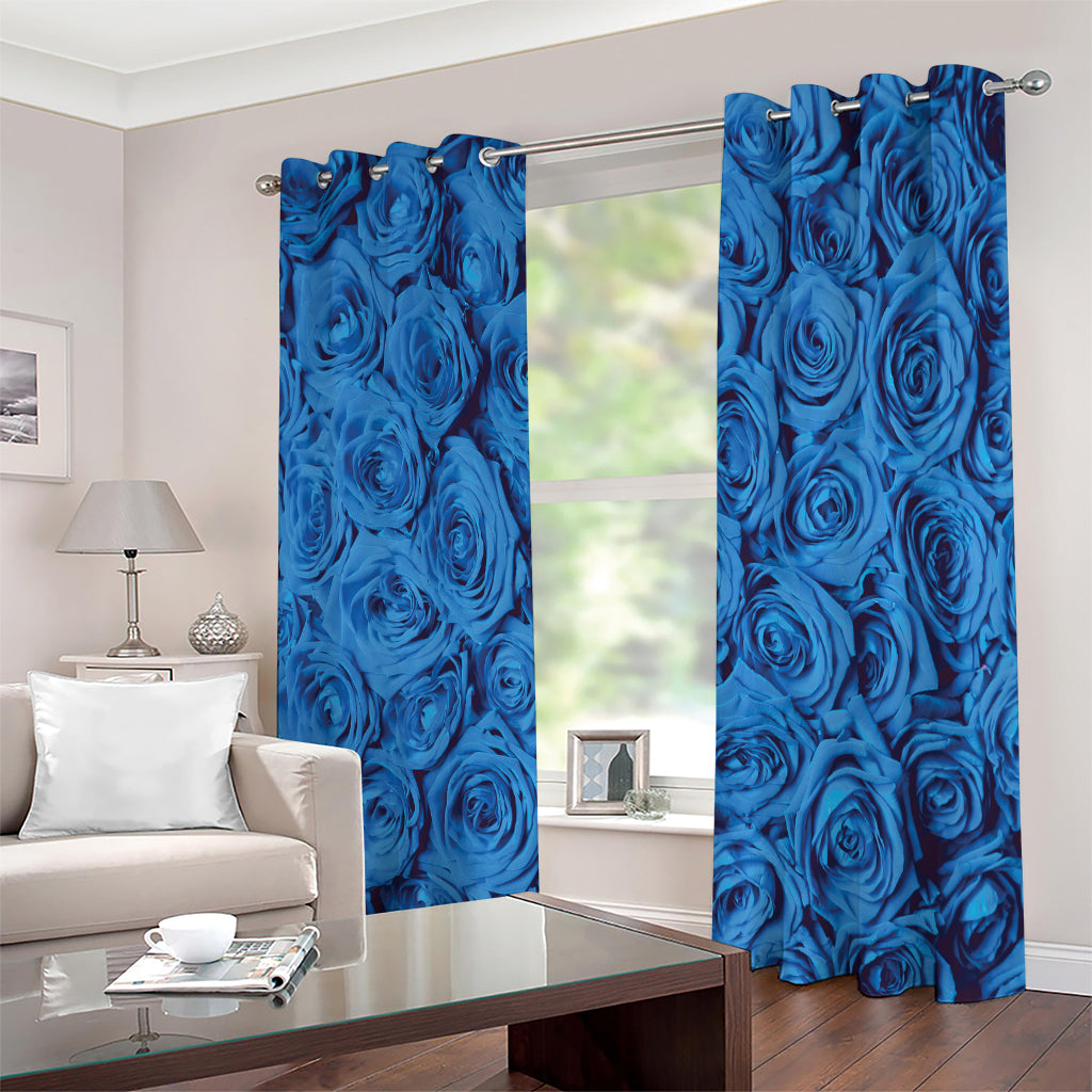 Blue Rose Print Extra Wide Grommet Curtains