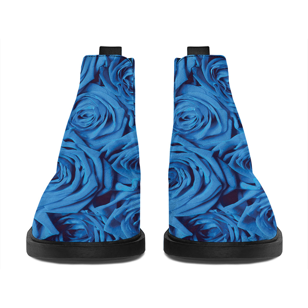 Blue Rose Print Flat Ankle Boots