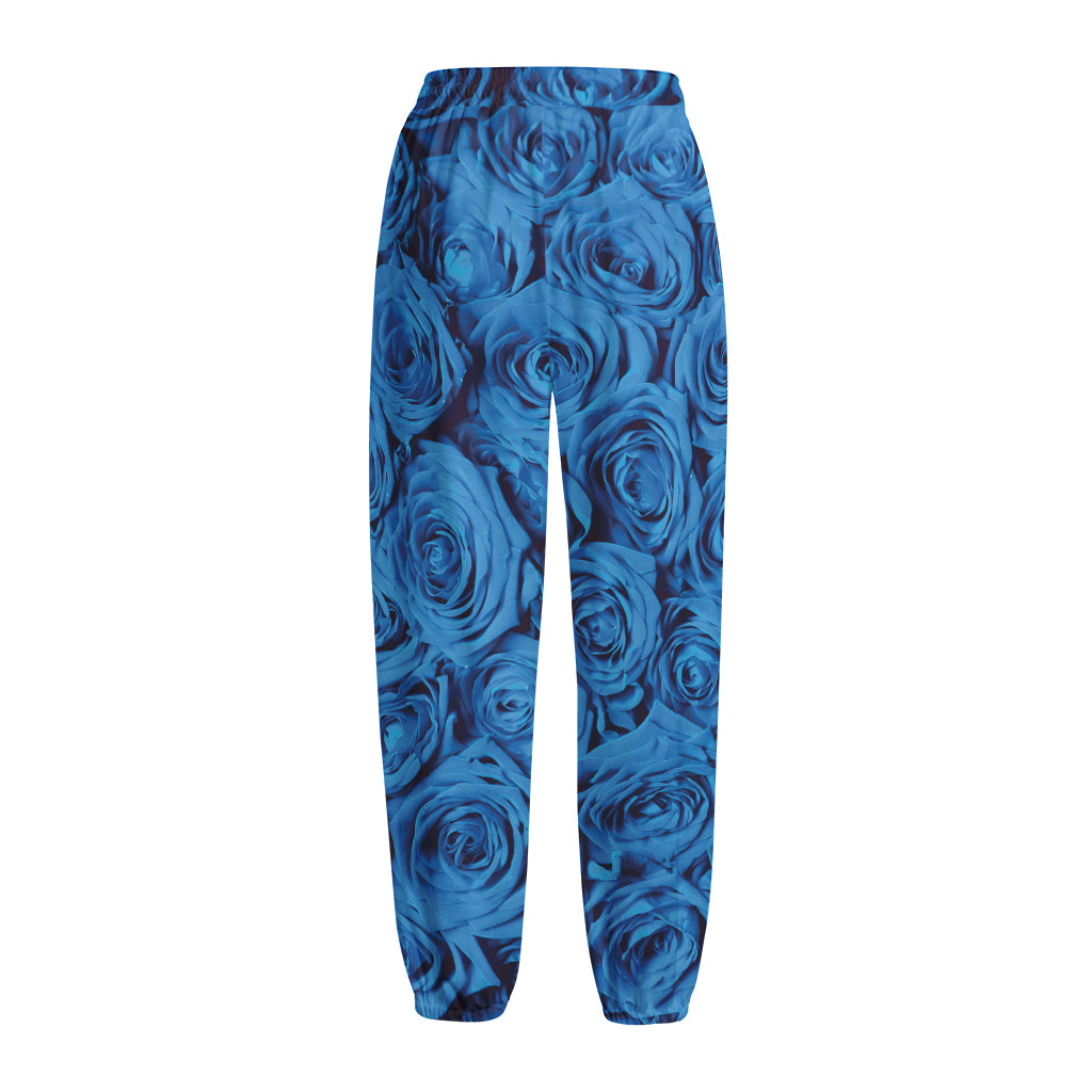 Blue Rose Print Fleece Lined Knit Pants
