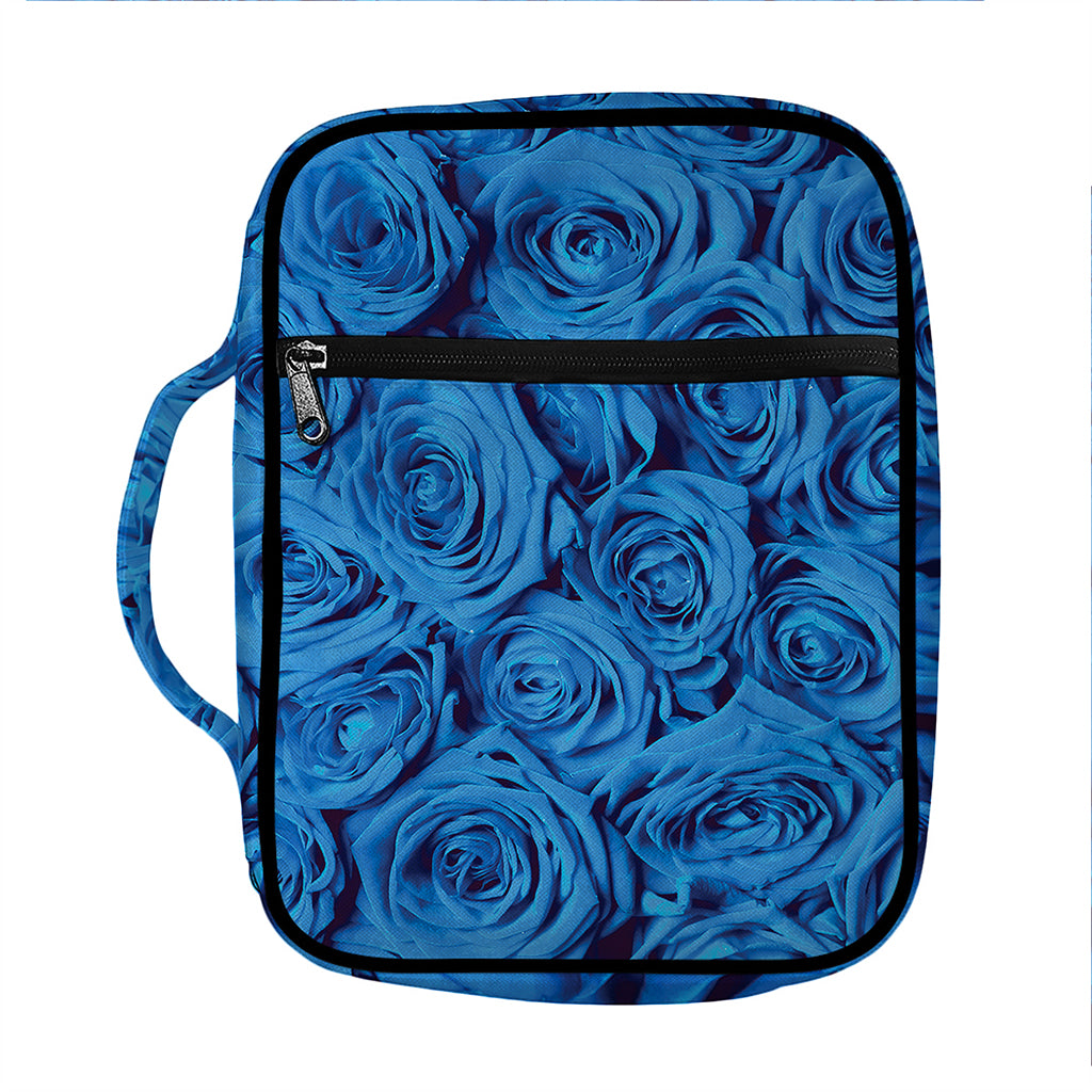 Blue Rose Print Front Pocket Bible Bag
