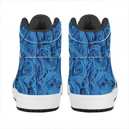 Blue Rose Print High Top Leather Sneakers