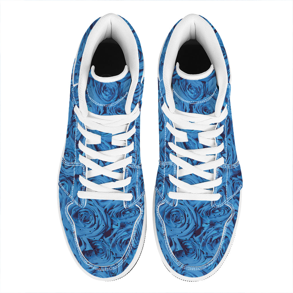 Blue Rose Print High Top Leather Sneakers