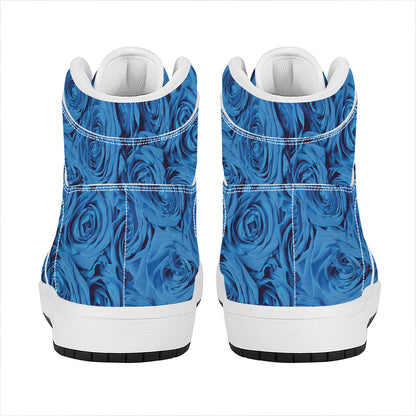 Blue Rose Print High Top Leather Sneakers