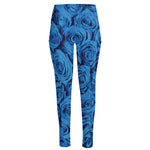 Blue Rose Print High-Waisted Pocket Leggings