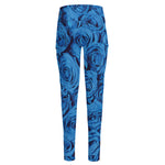 Blue Rose Print High-Waisted Pocket Leggings