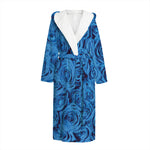 Blue Rose Print Hooded Bathrobe