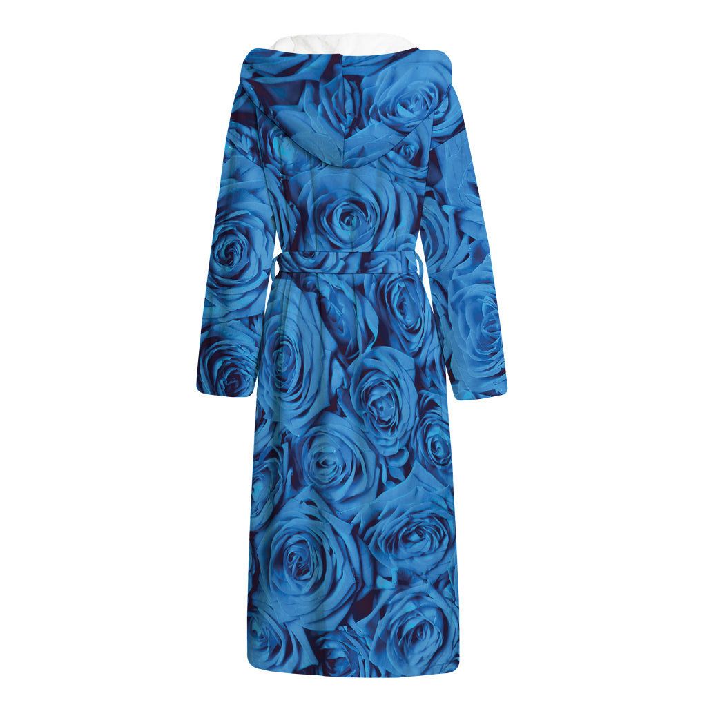 Blue Rose Print Hooded Bathrobe