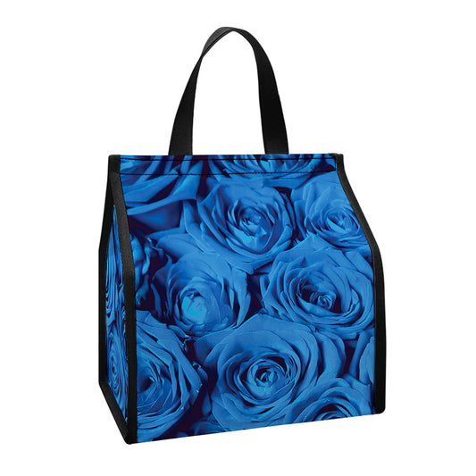 Blue Rose Print Insulated Lunch Tote