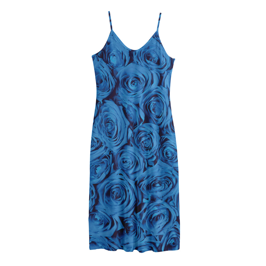 Blue Rose Print Jersey Midi Cami Dress