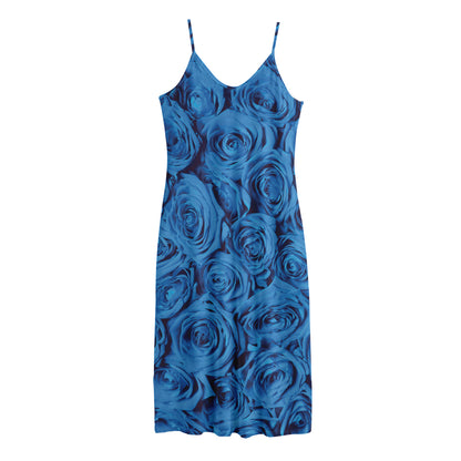 Blue Rose Print Jersey Midi Cami Dress