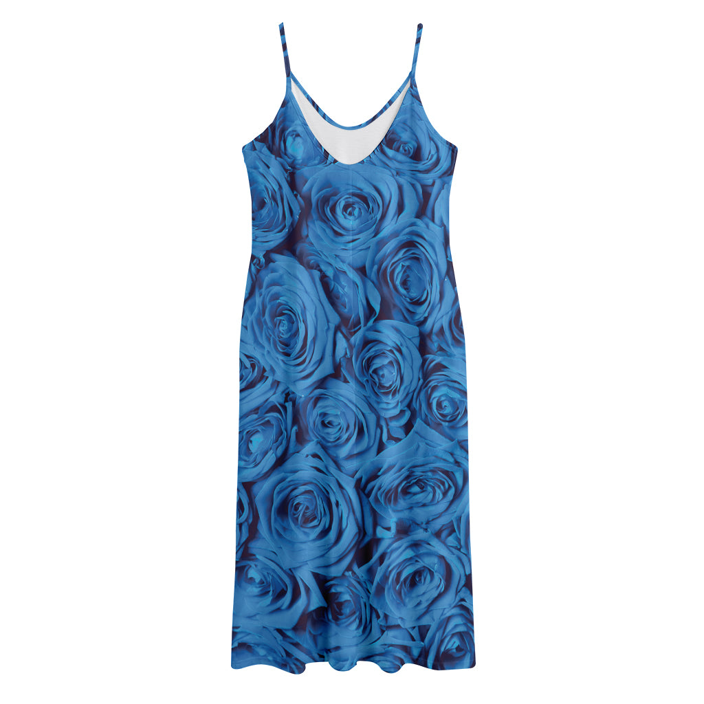 Blue Rose Print Jersey Midi Cami Dress