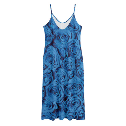 Blue Rose Print Jersey Midi Cami Dress