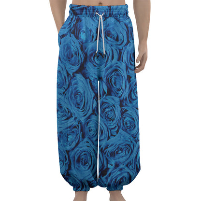 Blue Rose Print Lantern Pants
