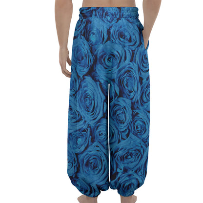 Blue Rose Print Lantern Pants